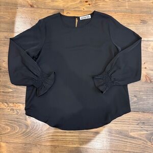 One Eleven North Black Blouse with Smocked Cuffs, XL